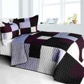 Furnorama Rely On Me - 3 Pieces Vermicelli - Quilted Patchwork Quilt Set  Full & Queen Size - Purple FU378796